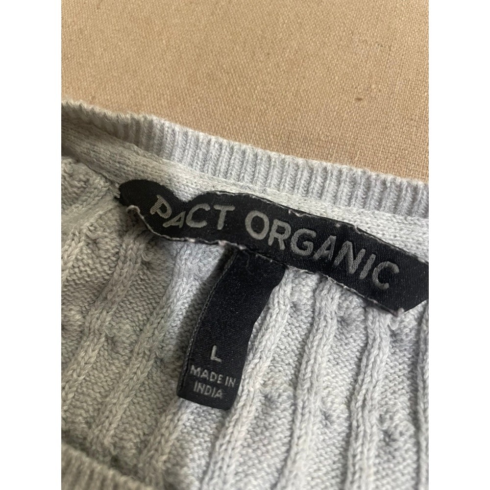 Pact Organic Pullover Sweater Women's Sz L Gray Preppy Coastal Sustainable Knit - Picture 4 of 6